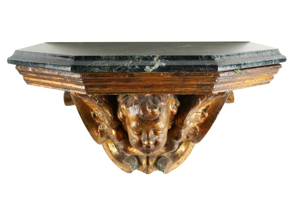 Appraisal: GILTWOOD MARBLE-TOP CONSOLECondition with scratches and areas of minor paint