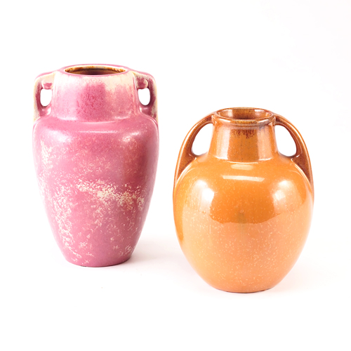 Appraisal: FULPER Two two-handled urns one in Famille Rose the other