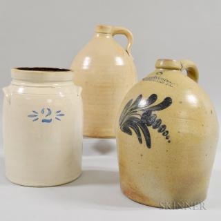 Appraisal: Bowden Wilcox Cobalt-decorated Stoneware Jug and Two Other Stoneware Item