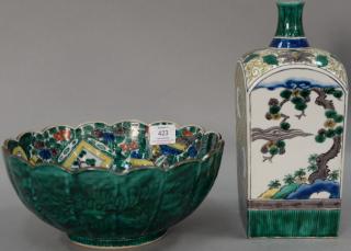 Appraisal: Two Famille Verte pieces including bowl and square bottle Two