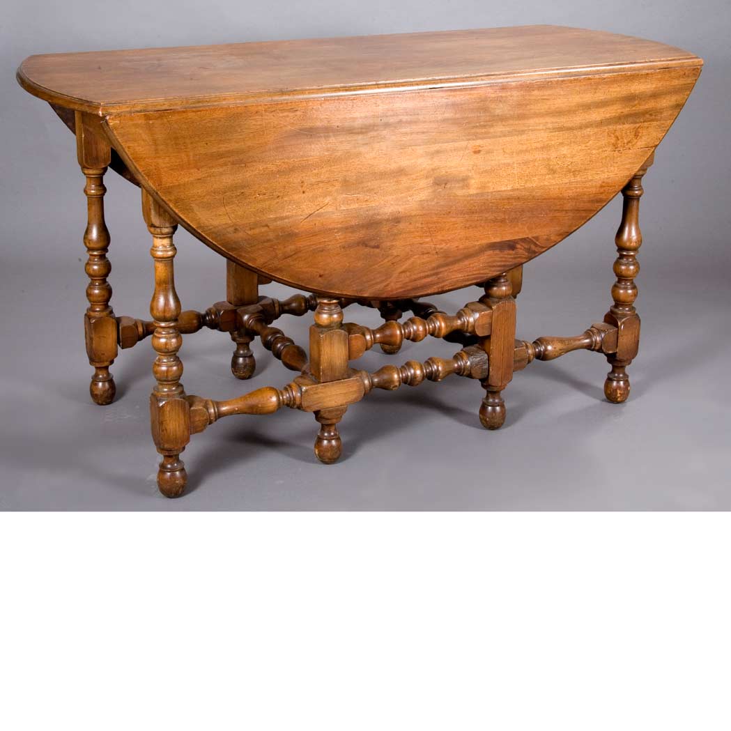 Appraisal: William and Mary Style Drop-Leaf Gate-Leg Table Height inches width