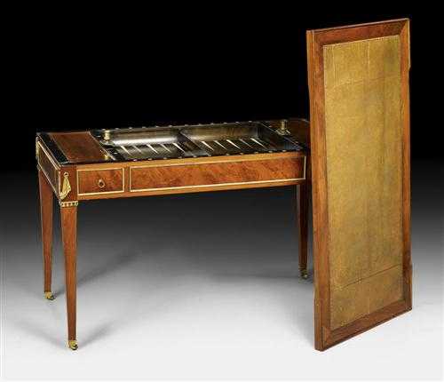 Appraisal: MAHOGANY GAMES TABLE known as a table tric-trac Louis XVI