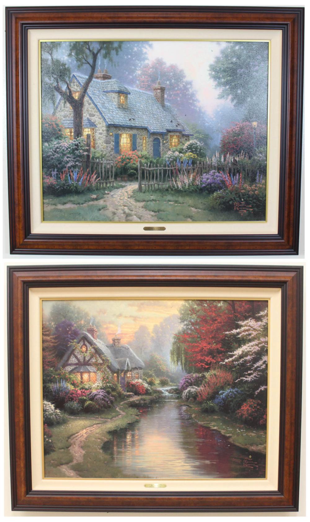 Appraisal: THOMAS KINKADE United States - two embellished prints on canvas