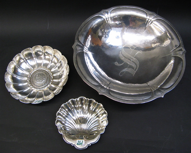 Appraisal: THREE STERLING SILVER TABLE ITEMS large hand wrought Sterling compote