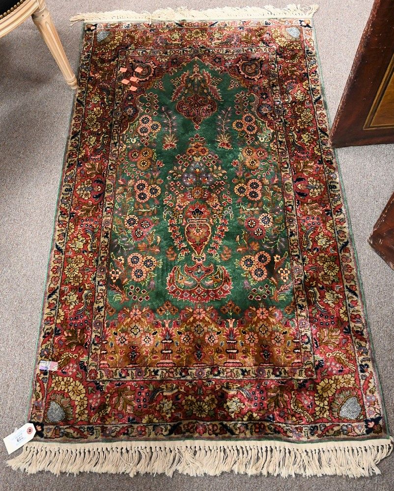 Appraisal: Silk Oriental Throw Rug ' x ' Silk Oriental Throw