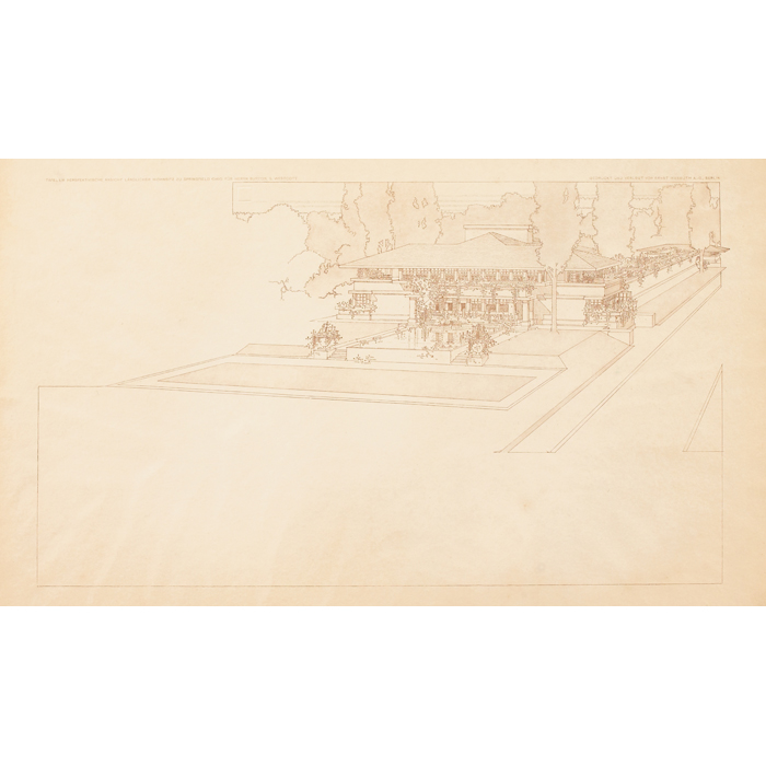 Appraisal: Frank Lloyd Wright Wasmuth print Plate LIII exterior elevation of