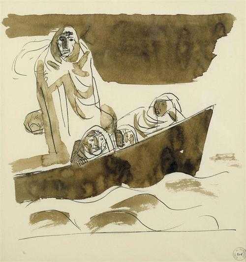 Appraisal: BARRAUD MAURICE Geneva Figures in a boat Ink and wash