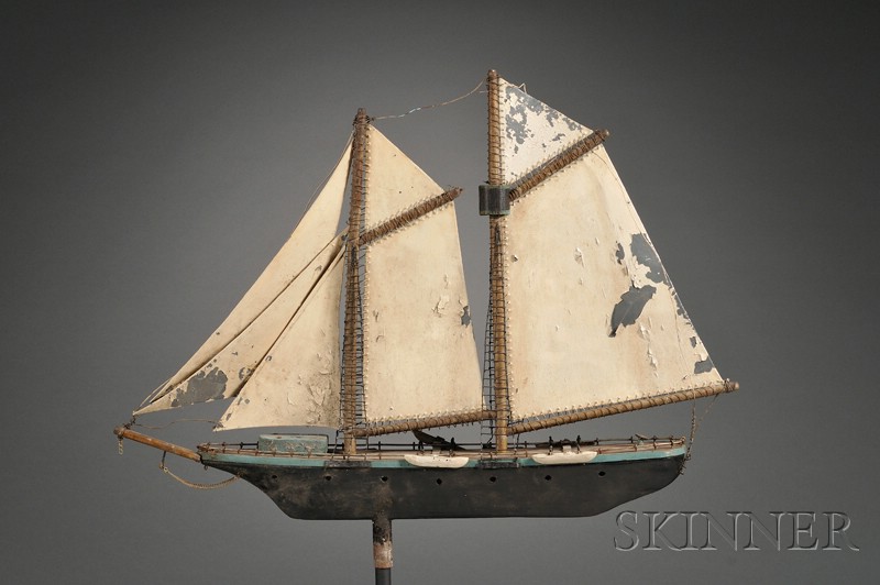 Appraisal: Painted Wood and Sheet Metal Schooner Yacht Weather Vane America