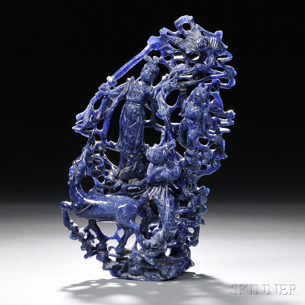 Appraisal: Lapis Lazuli Openwork Carving China th century depicting Daoist deities