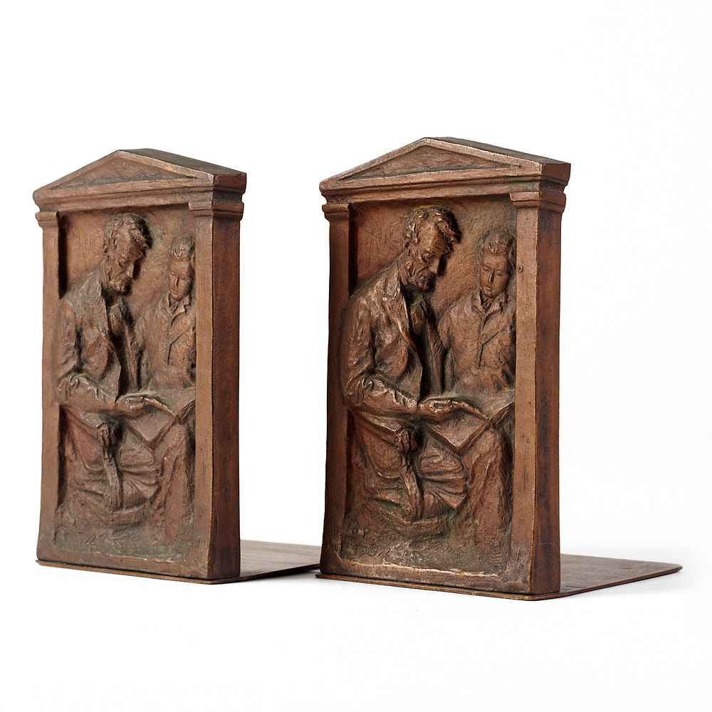 Appraisal: Decorative Arts League NYC Bronze Lincoln Bookends Olga Popoff Muller