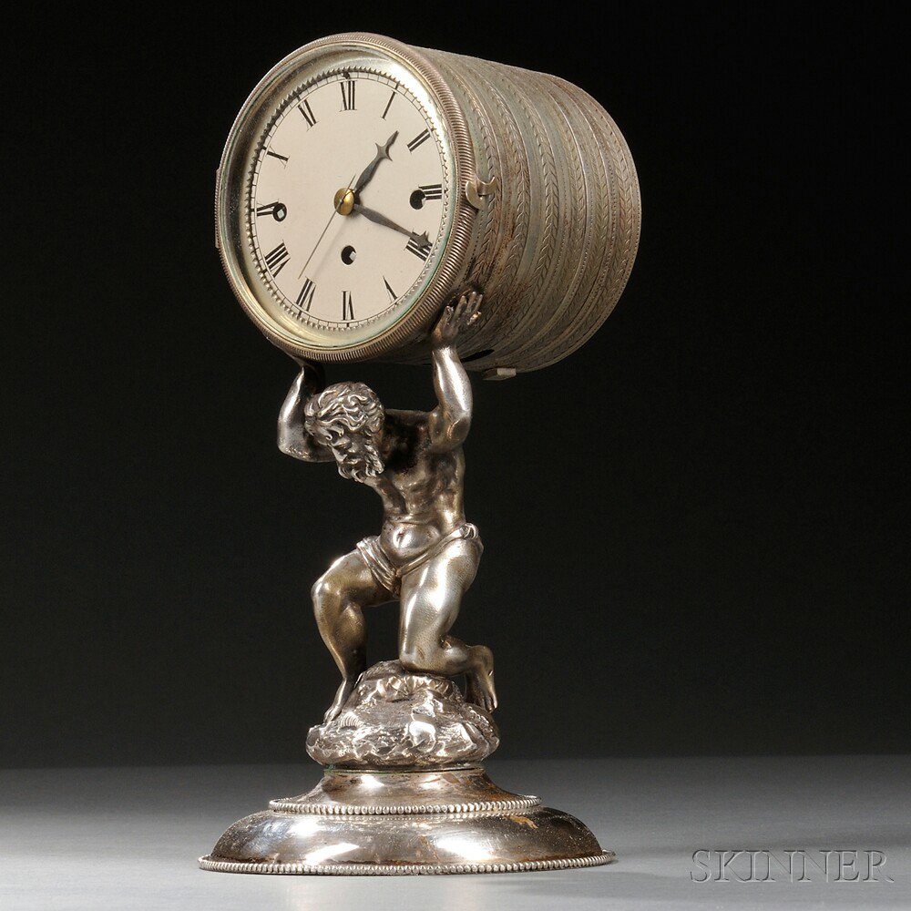 Appraisal: Continental Silver Figural Clock late th early th century the