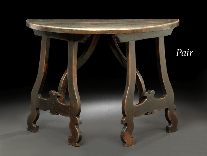 Appraisal: Pair of Continental Oak Black-Painted Side Tables each with a