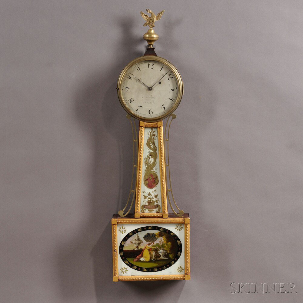 Appraisal: Aaron Willard Jr Patent Timepiece or Banjo Clock Boston Massachusetts