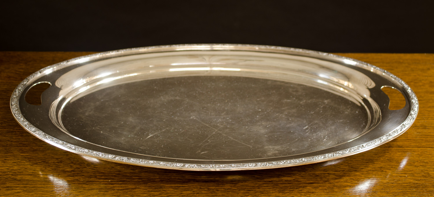 Appraisal: WALLACE STERLING SILVER OVAL SERVING TRAY K split handled with