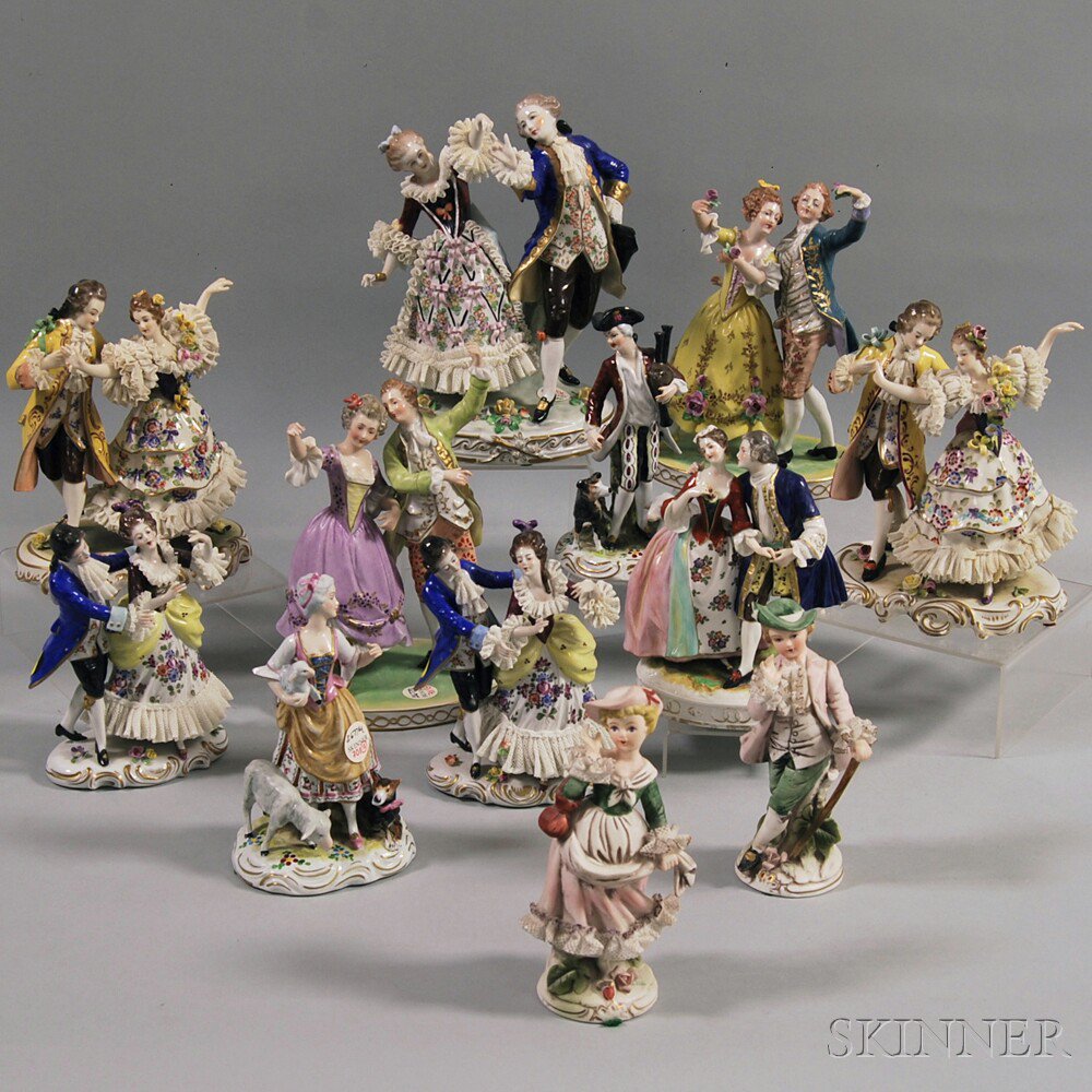 Appraisal: Twelve Continental Porcelain Figural Groups th and th century depicting