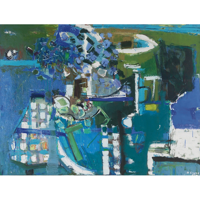 Appraisal: Robert Aaron Frame American - Blue Still Life oil on