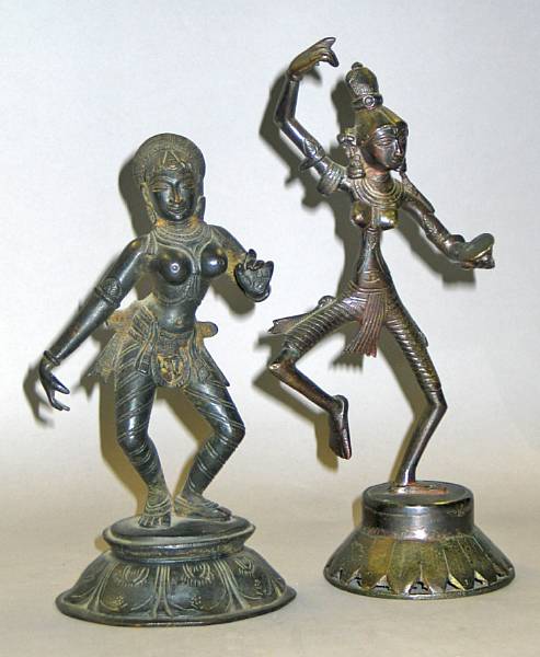 Appraisal: Two Indian painted metal female figure one a dancing dakini