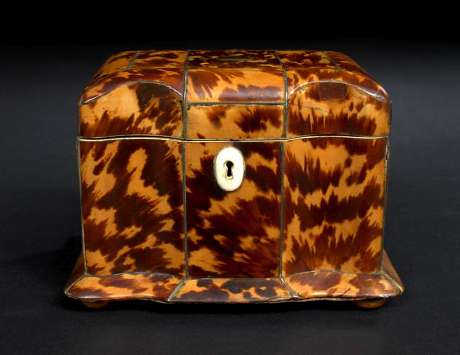 Appraisal: English Tortoiseshell Block-Front Tea Box second quarter th century of