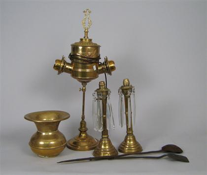 Appraisal: Group of assorted metal items Including various lamps and lamp