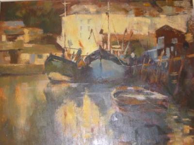 Appraisal: MATT BRUCE Polperro Harbour signed on board x gilt frame