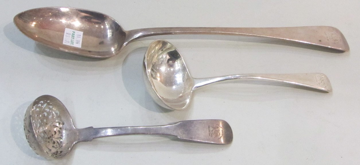 Appraisal: Silver flatware comprising an Old English pattern stuffing spoon Edinburgh