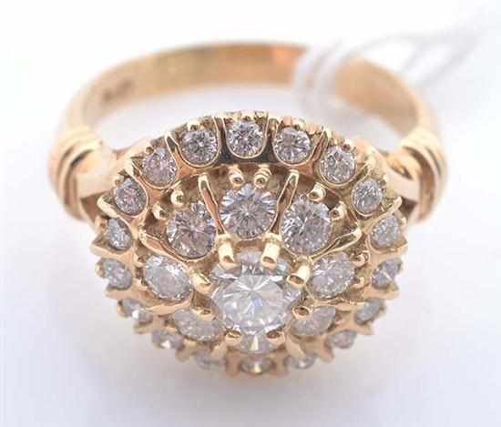 Appraisal: A PRINCESS STYLE CLUSTER DIAMOND RING IN CT GOLD WITH