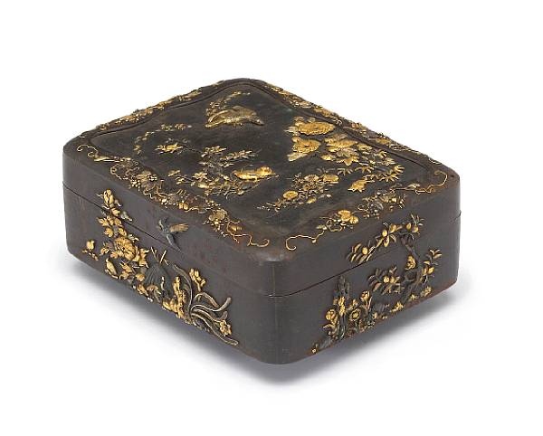 Appraisal: A rectangular iron box with mixed metal overlay th Century