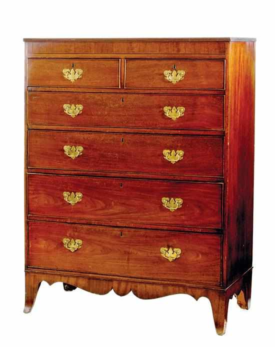 Appraisal: George III inlaid mahogany tall chest of drawers early th