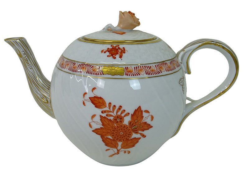 Appraisal: Herend Chinese Bouquet Rust Porcelain Teapot Herend Chinese Bouquet Rust