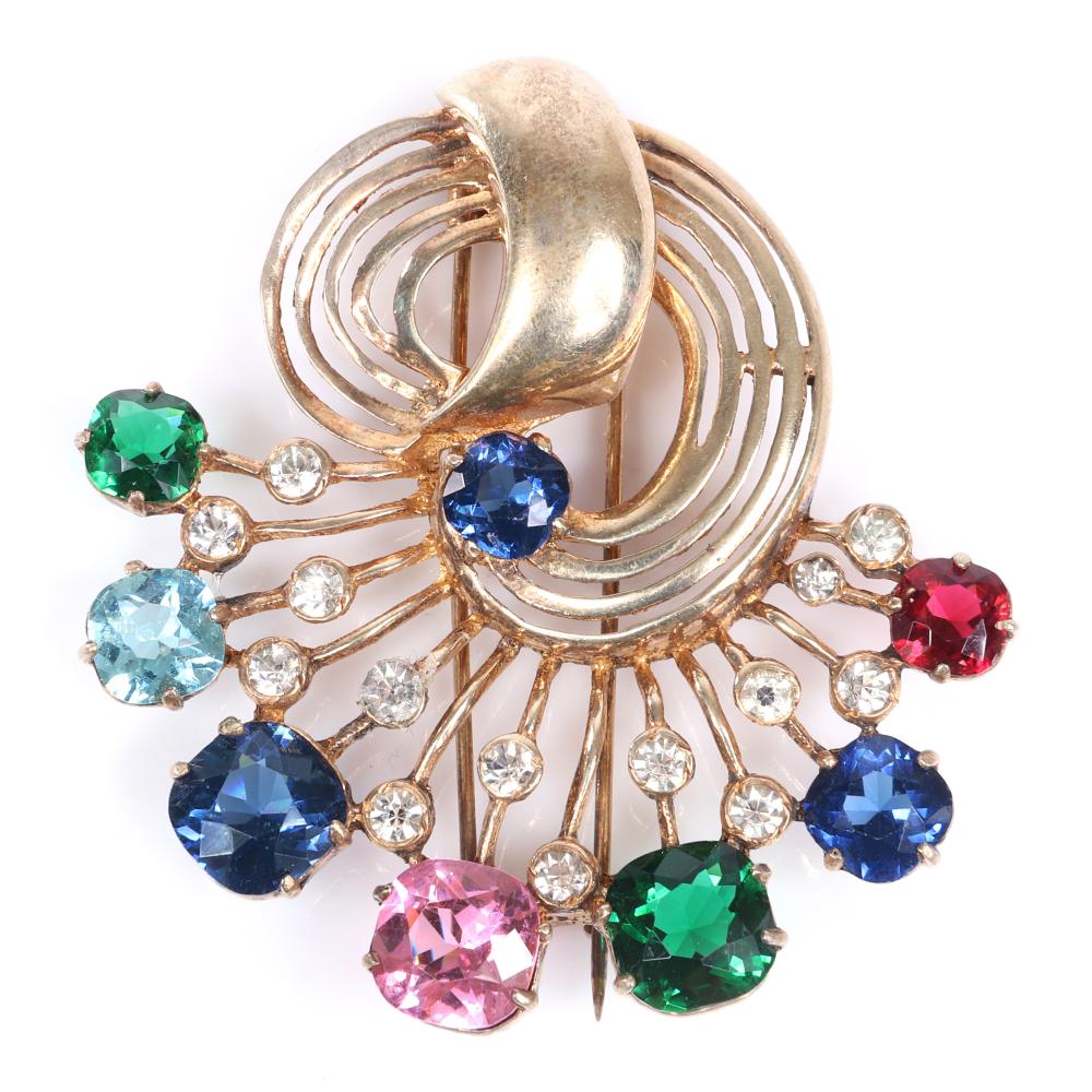 Appraisal: EISENBERG ORIGINAL COLORFUL STERLING VERMEIL SWIRLING OPENWORK FAN FUR CLIP