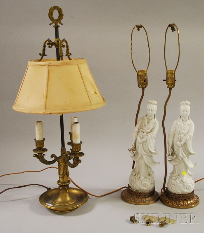 Appraisal: Pair of Blanc de Chine Deity Figural Table Lamps and