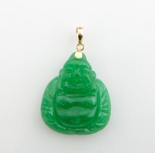 Appraisal: K Yellow Gold Carved Jade Buddha Pendant with a gold