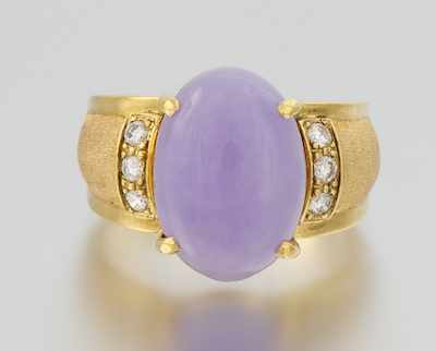 Appraisal: A Ladies' Lavender Jadeite and Diamond Ring k yellow gold