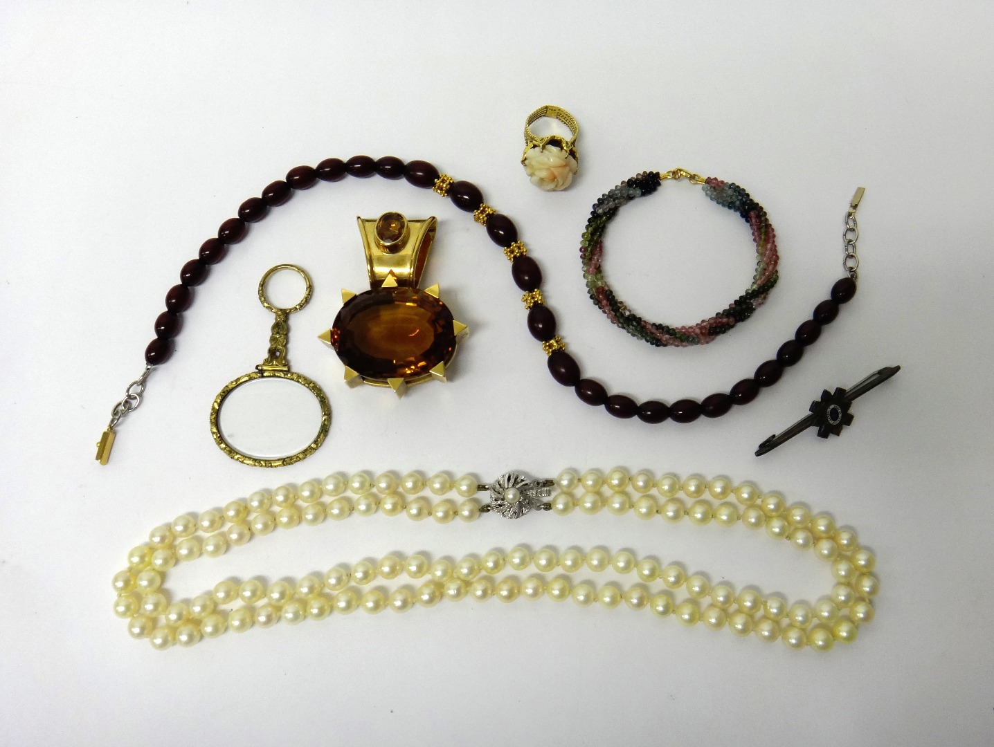 Appraisal: A gold mounted citrine set pendant mounted with a large