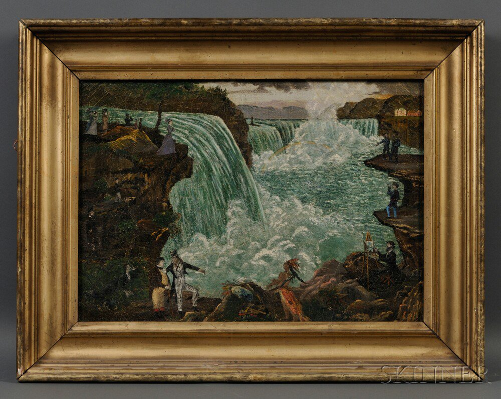 Appraisal: American School th Century Niagara Falls with Figures Observing the