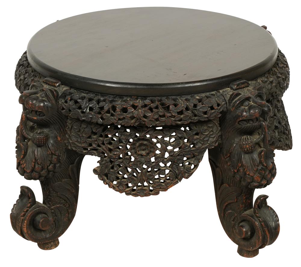 Appraisal: INDIAN CARVED HARDWOOD STANDround with pierced apron Condition the top