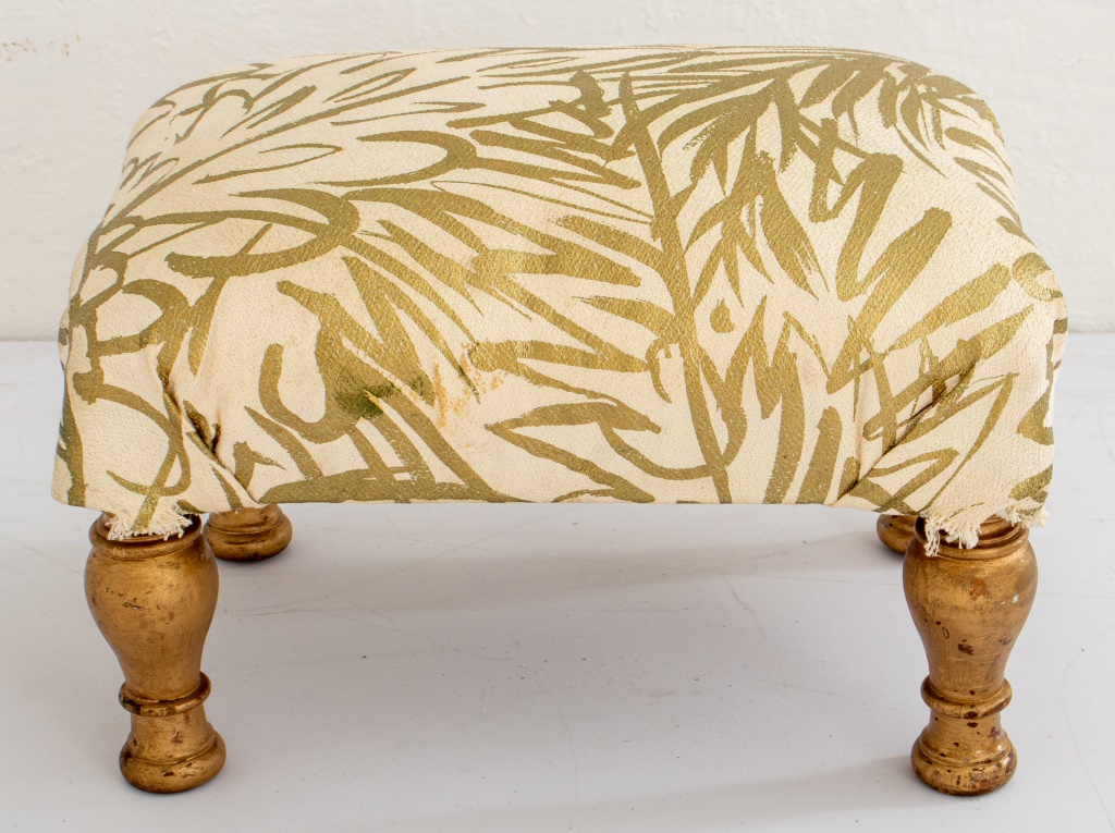 Appraisal: GOLD PAINTED UPHOLSTERED FOOTSTOOL Gold-painted upholstered footstool H x '