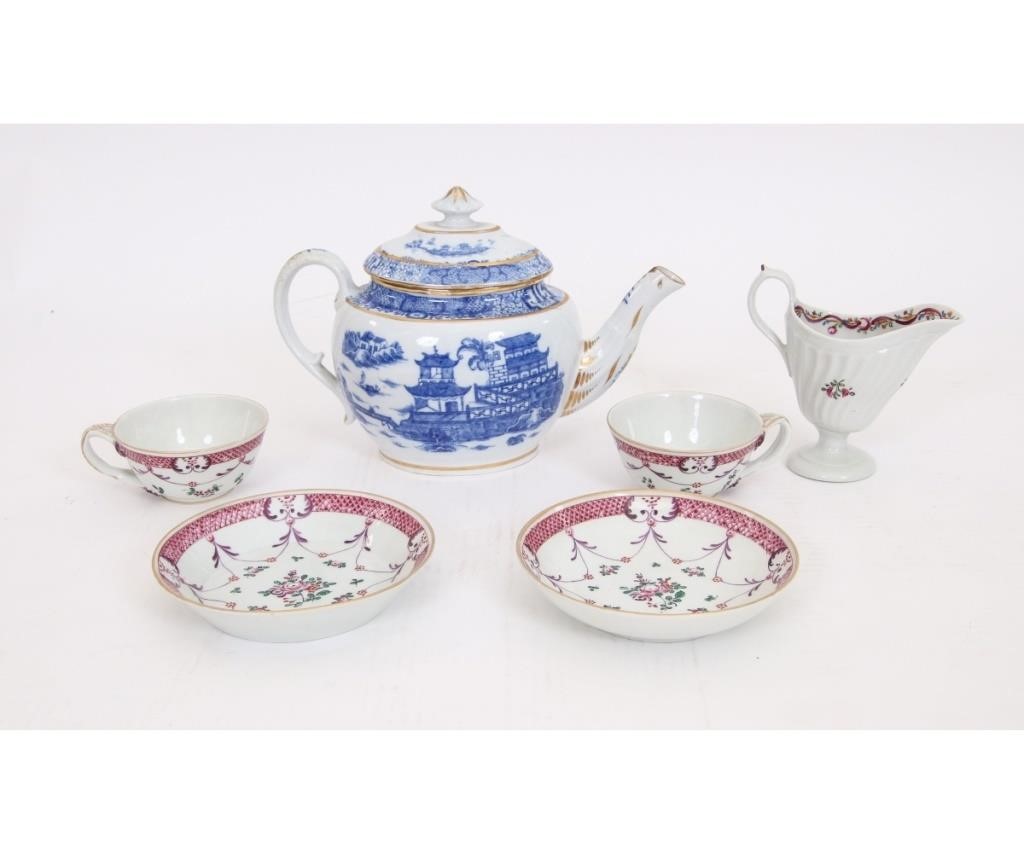 Appraisal: English blue decorated teapot made for the Chinese market together