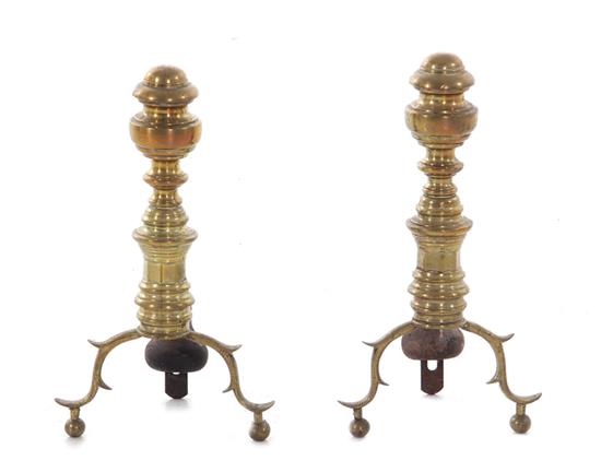 Appraisal: Pair American brass andirons early th century H W D