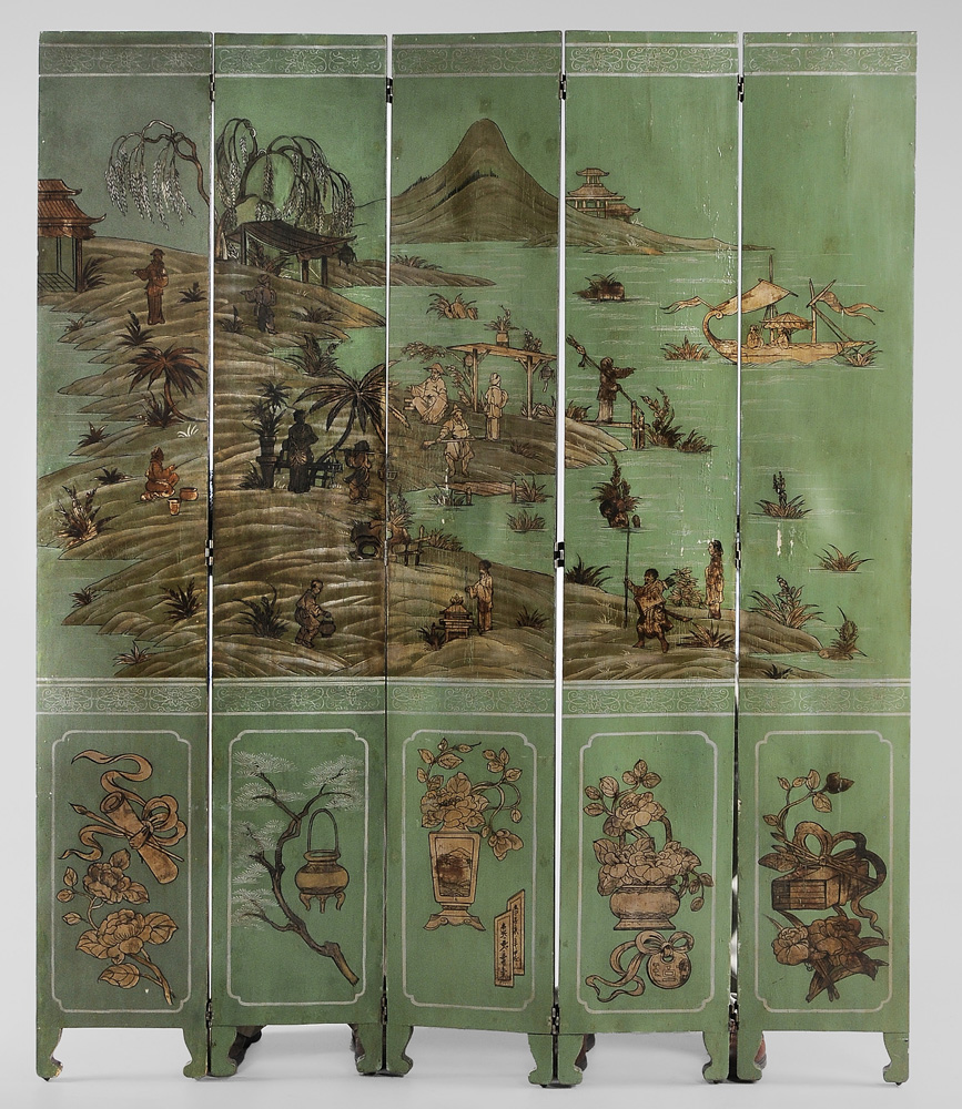 Appraisal: Chinoiserie-Decorated Five-Panel Room Screen probably British early th century painted