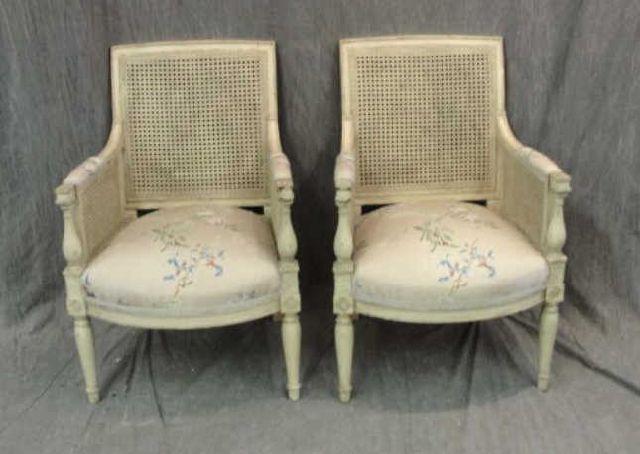 Appraisal: Pair of White Painted Louis XVI Style Chairs with Caning