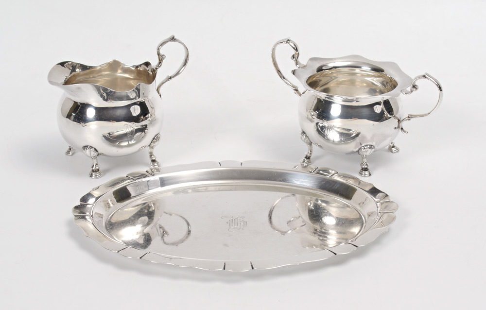 Appraisal: STERLING CREAMER SUGAR TRAY pieces total to include open creamer