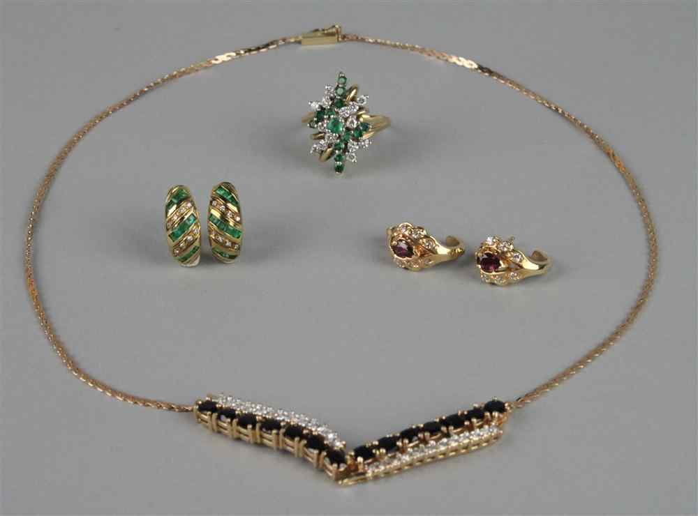 Appraisal: GROUP OF LADY'S YELLOW GOLD AND GENSET JEWELRY comprising a