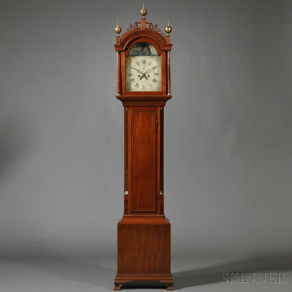 Appraisal: Federal Carved and Inlaid Mahogany Tall Case Clock Ephraim Willard