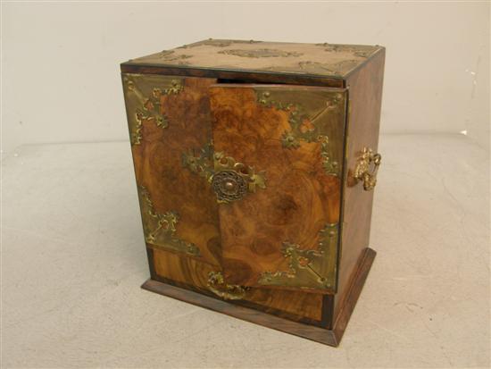 Appraisal: th century smoker's walnut and brass bound cabinet h w