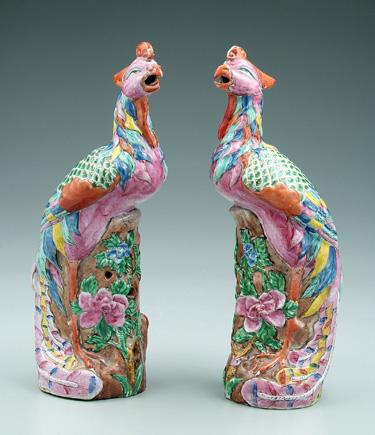 Appraisal: Two Chinese export phoenixes famille rose molded as standing on