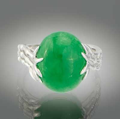 Appraisal: A Ladies' Jadeite Ring k white gold ring features a