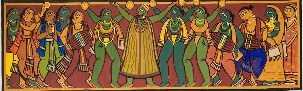 Appraisal: JAMINI ROY INDIAN - MUSICIANS tempera on canvas signed framed