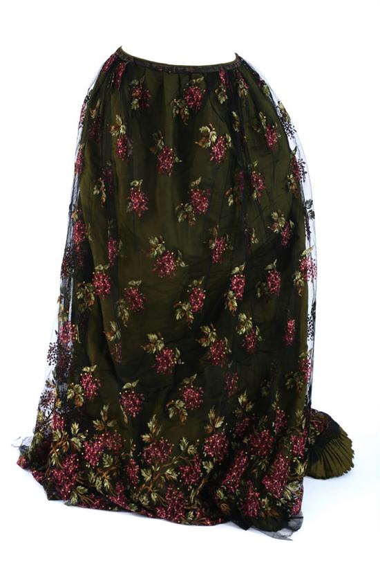 Appraisal: LATE VICTORIAN SKIRT Green cotton and linen blend skirt embellished