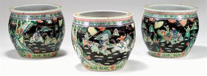 Appraisal: Three large matched famille noire Chinese fish bowls early-mid th